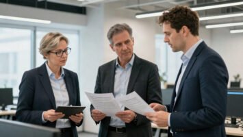 UK technology sector leaders reviewing AI Act compliance documentation